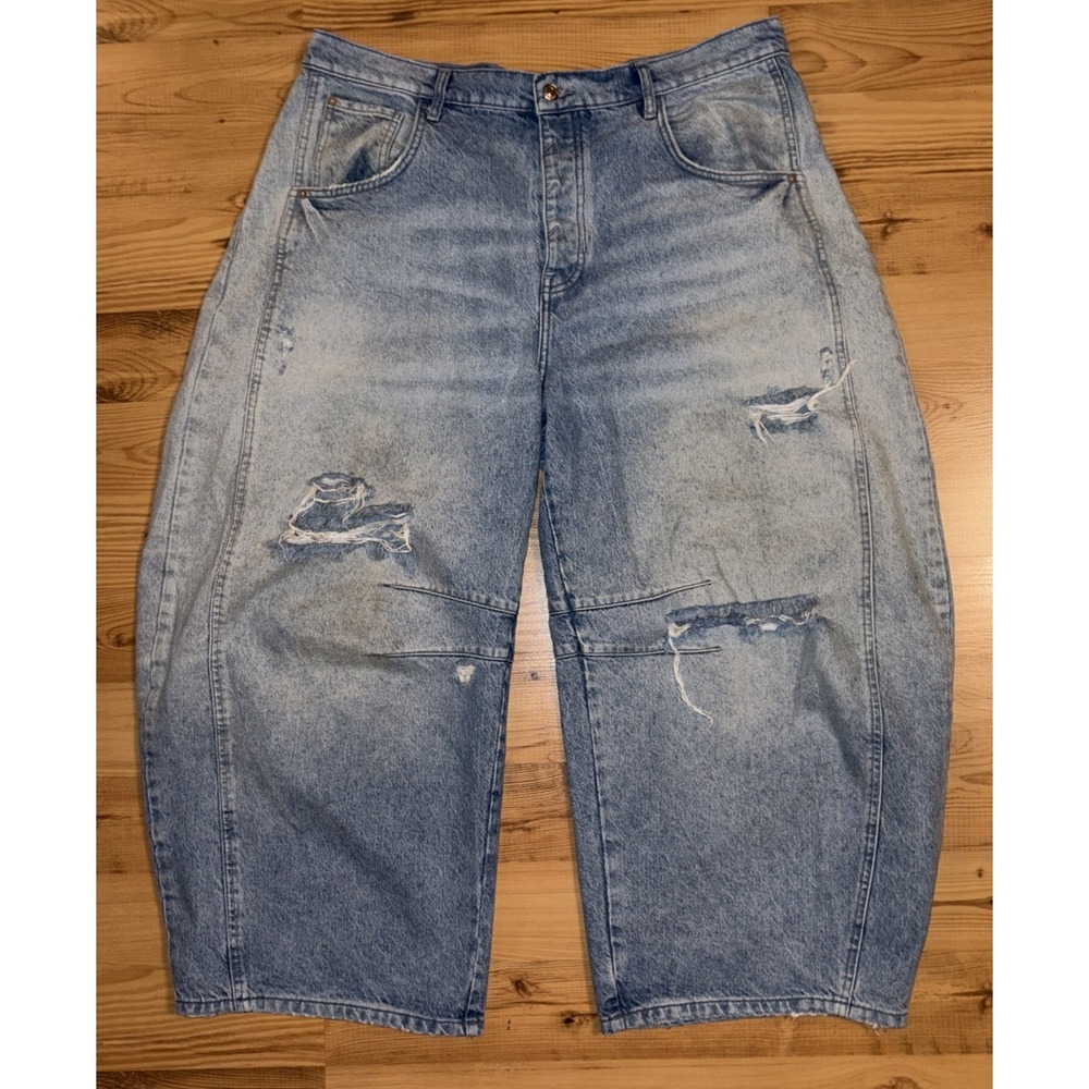 We The Free People Sz 33 Good Luck Mid-Rise Barrel Jeans Distressed Revolve